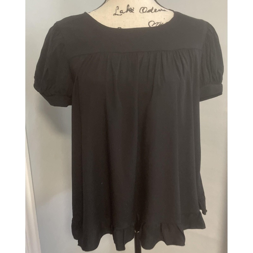 Vintage Barney's NY Coop Silk Shirt Blouse Black Flutter Ruffle Empire Small USA